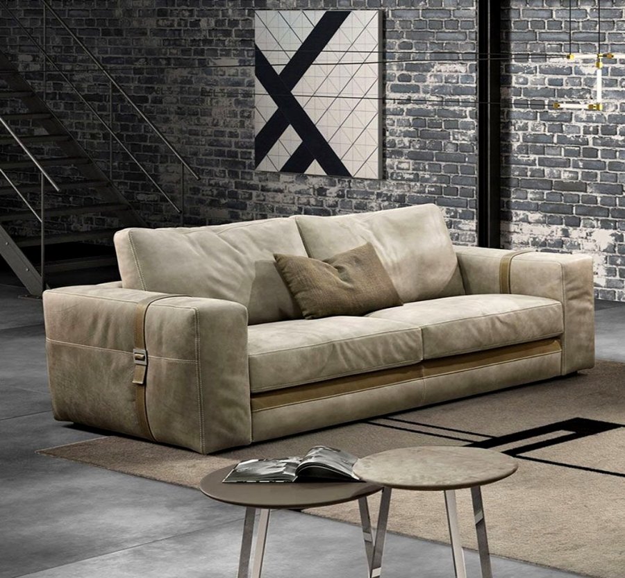 Divano 3 posti Colonbo in pelle nabuk col beige 