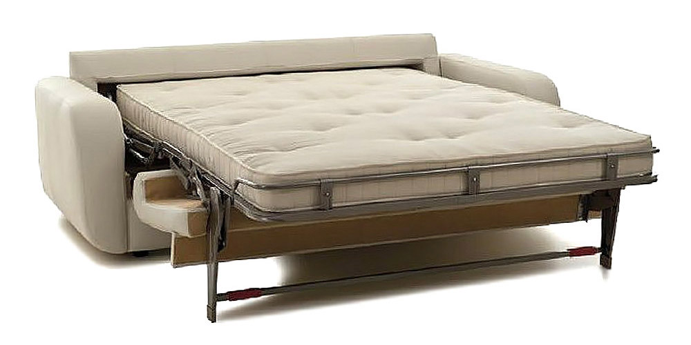 Divano Letto 3 posti in pelle beige modello Buffalo, aperto