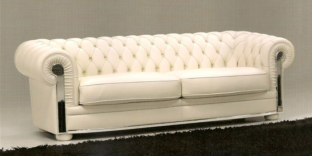 Divano 3 posti in pelle beige Chester Lux